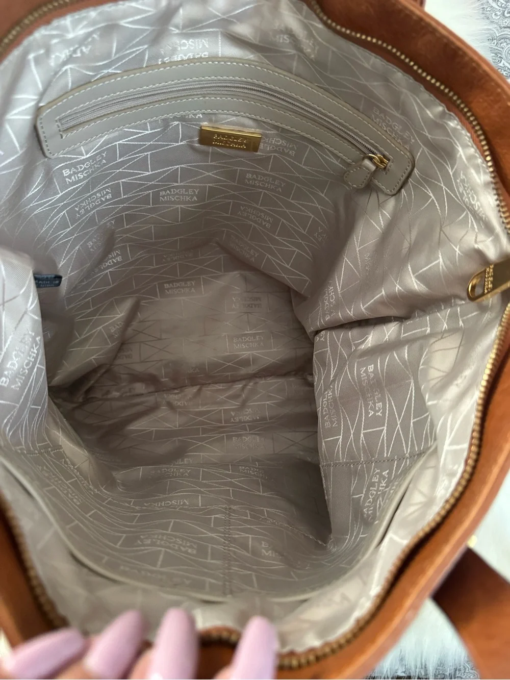 Badgley Mischka Chestnut Brown Leather Studded Tote Without Strap